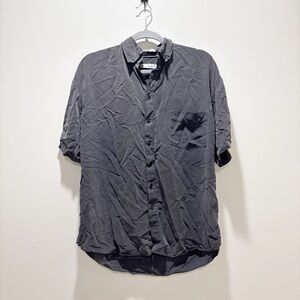 Burma Bibas Men's Casual Short Sleeve Button-Down Silk Shirt - Charcoal Gray M